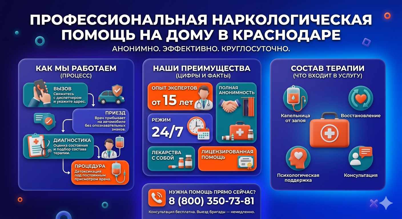 Инфографика о принципах лечения алкоголизма на дому в Зеленодольске: этапы вызова нарколога, преимущества анонимной детоксикации и состав медицинской помощи.